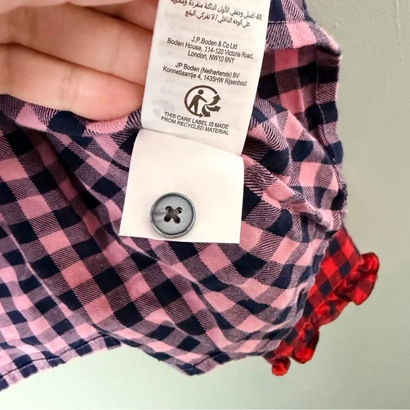 Boden Isla Frill Detail Pink and Black Plaid Cotton Flannel Button Up Shirt - Picture 10 of 10